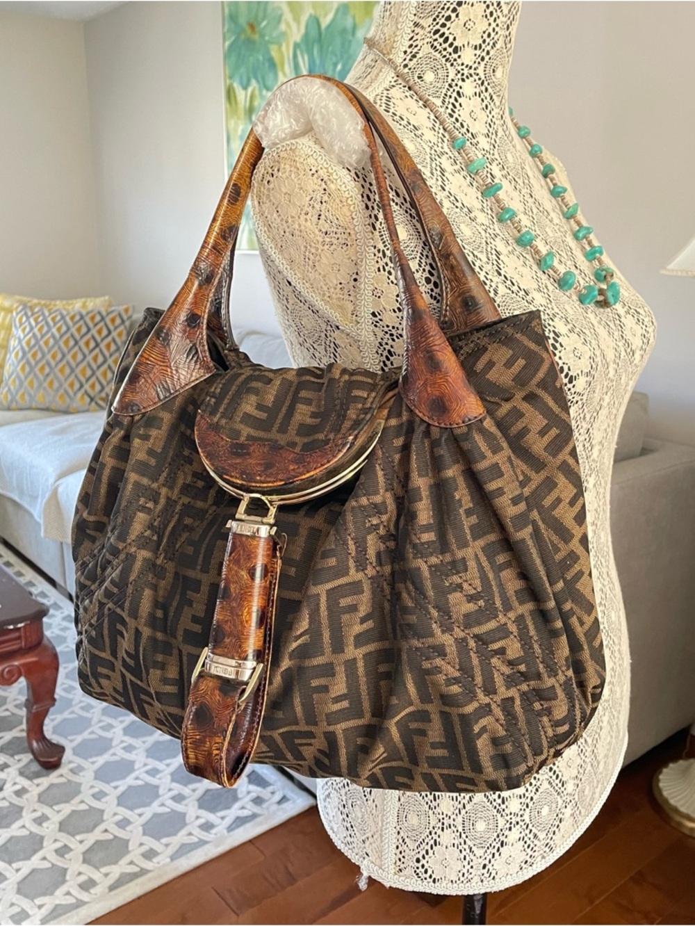 Vintage Authentic Fendi Zucca Turtle Spy Bag